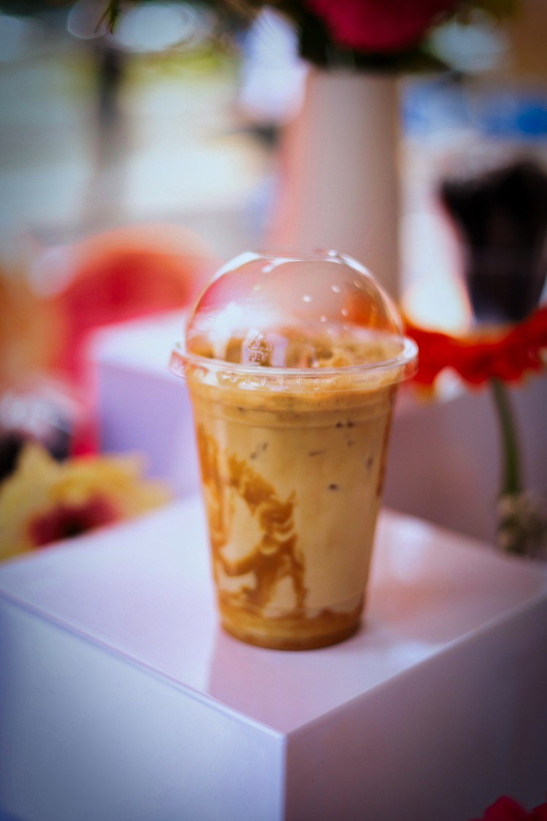 Iced latte in a clear cup